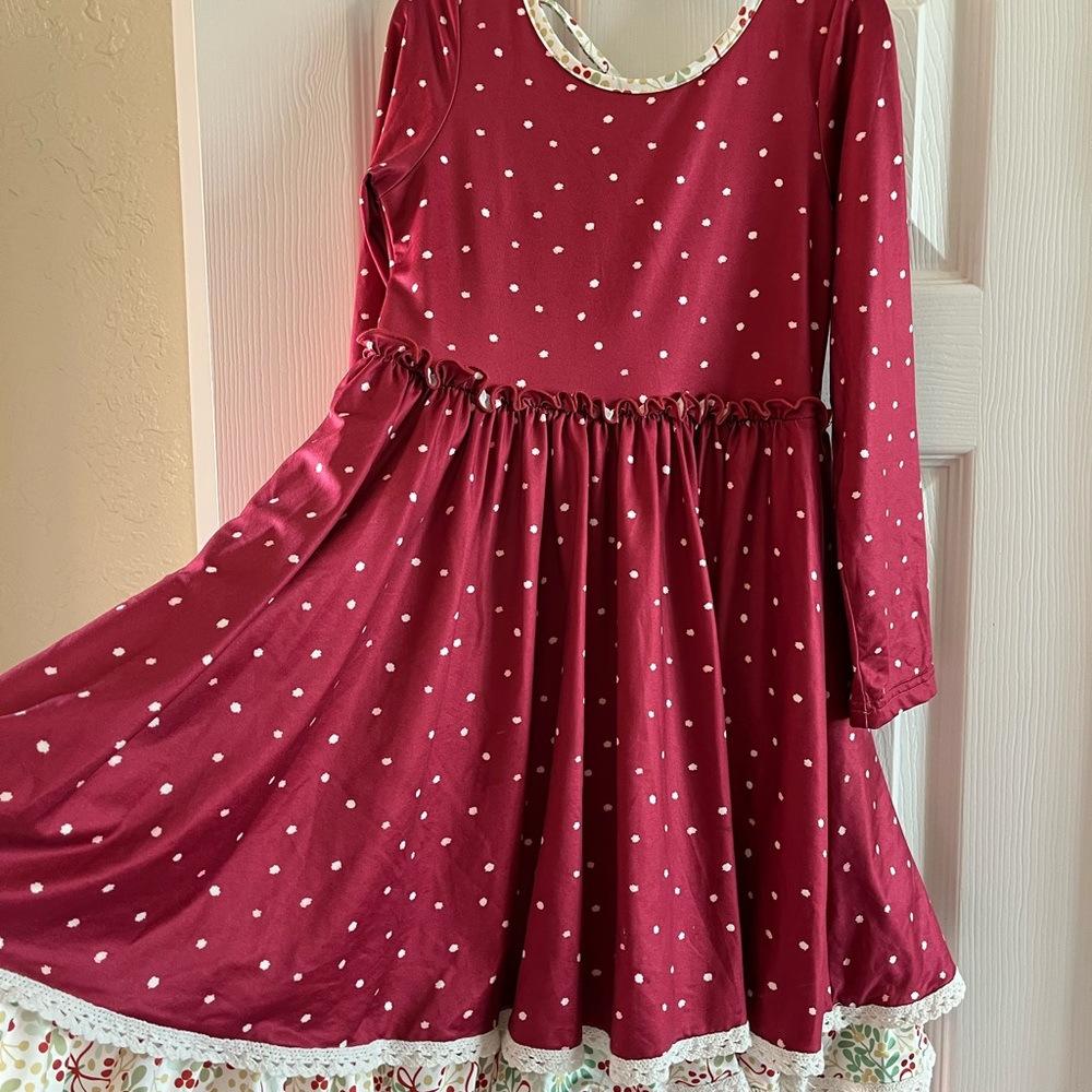 Polka Dot Long Sleeve Kids Dress - Red